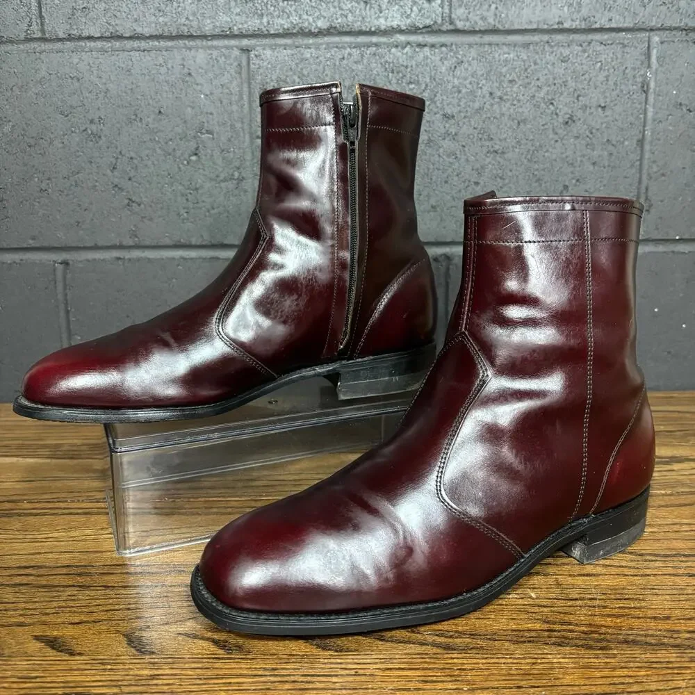 Vintage 80s Leather Classics by Mason Burgundy Leather Ankle Zip Boots USA 9.5 E